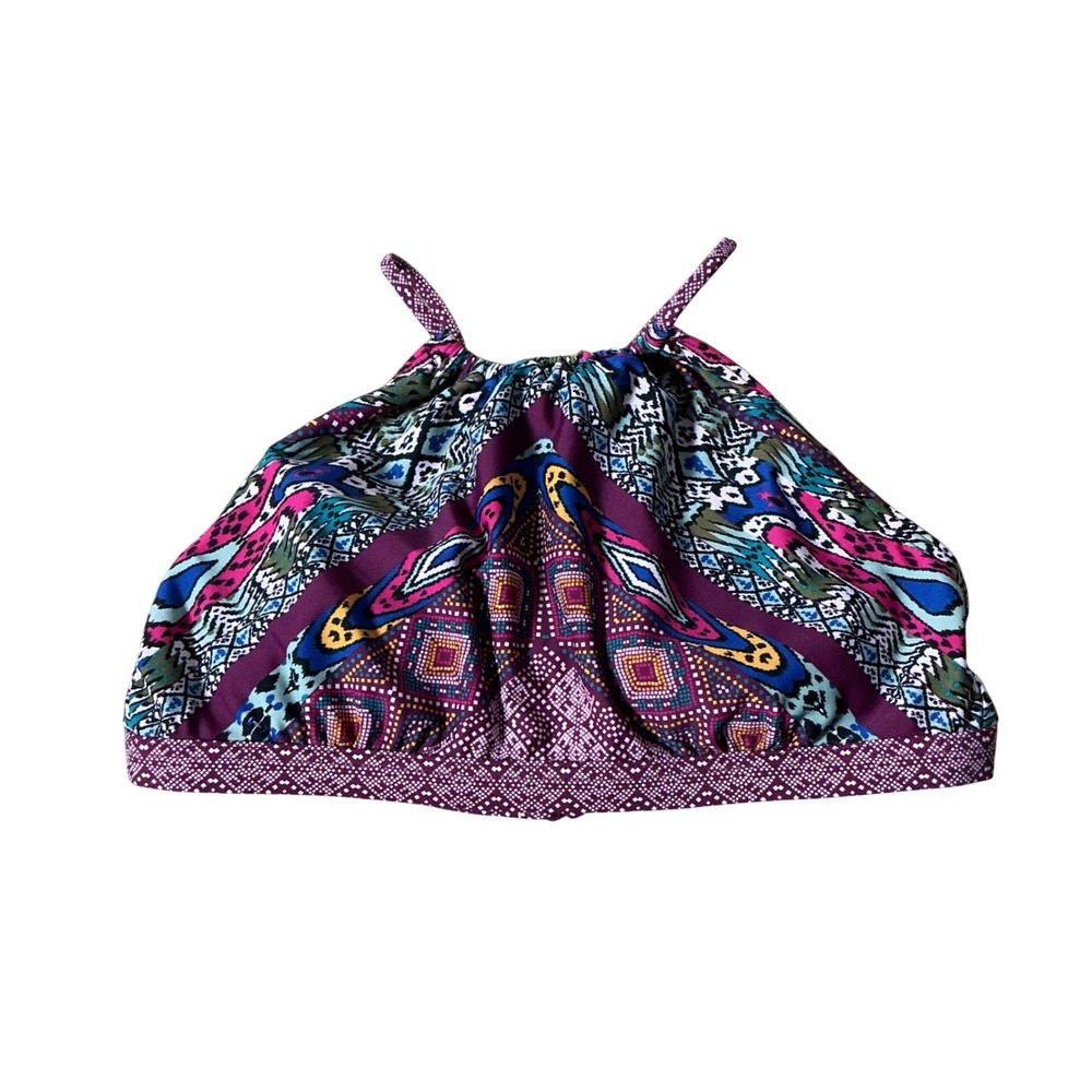 Prana Tribal Geometric Halter Bikini Top Womens Medium Purple Pink Blue W1171007